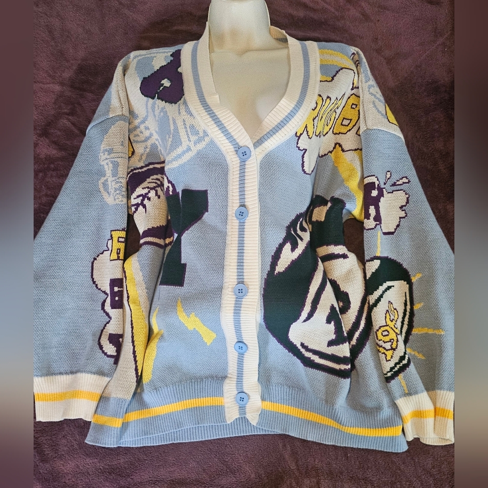 Rugby themed cardigan, women's XL cardigan,  cute, new without tags.